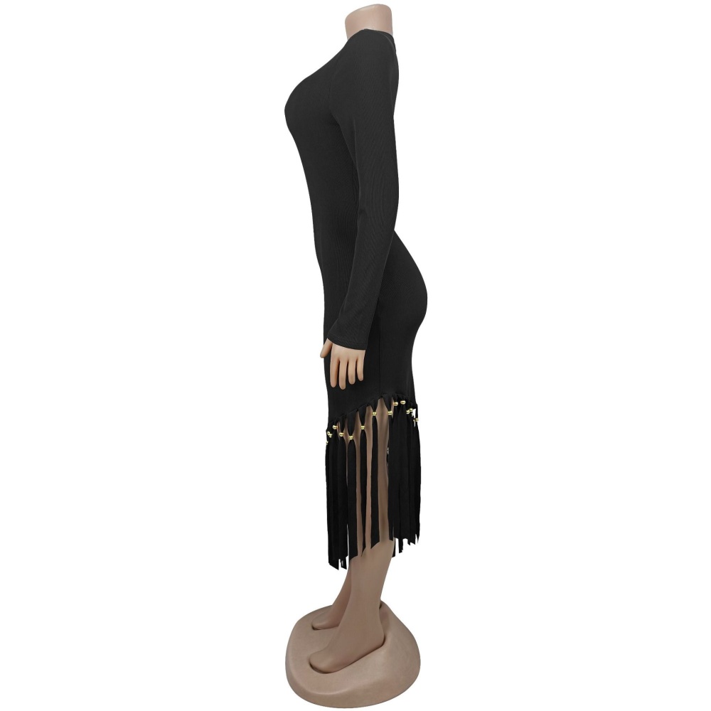 Tassels hem slim European style dress for women