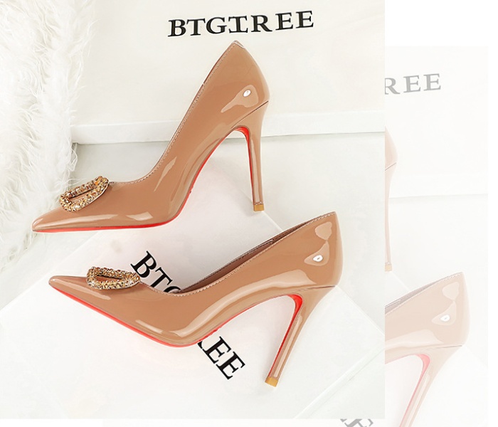 Patent leather high-heeled shoes fine-root shoes for women