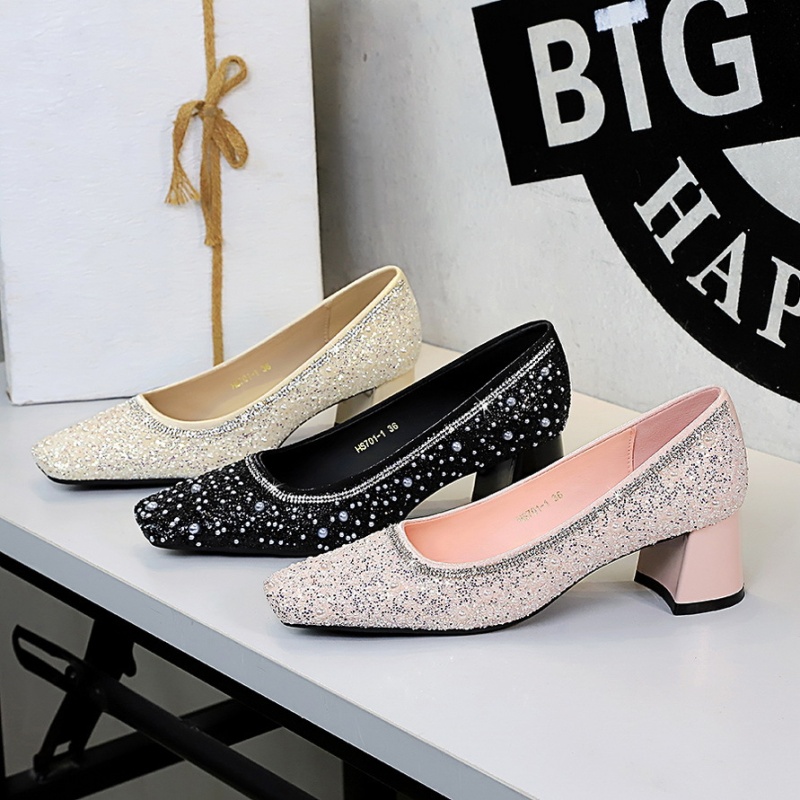 Sequins beads lazy shoes temperament square head shoes