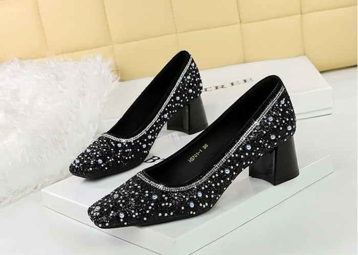 Sequins beads lazy shoes temperament square head shoes