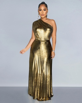 Sleeveless elegant pure sloping shoulder dress for women