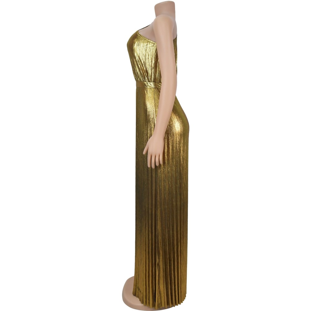 Sleeveless elegant pure sloping shoulder dress for women