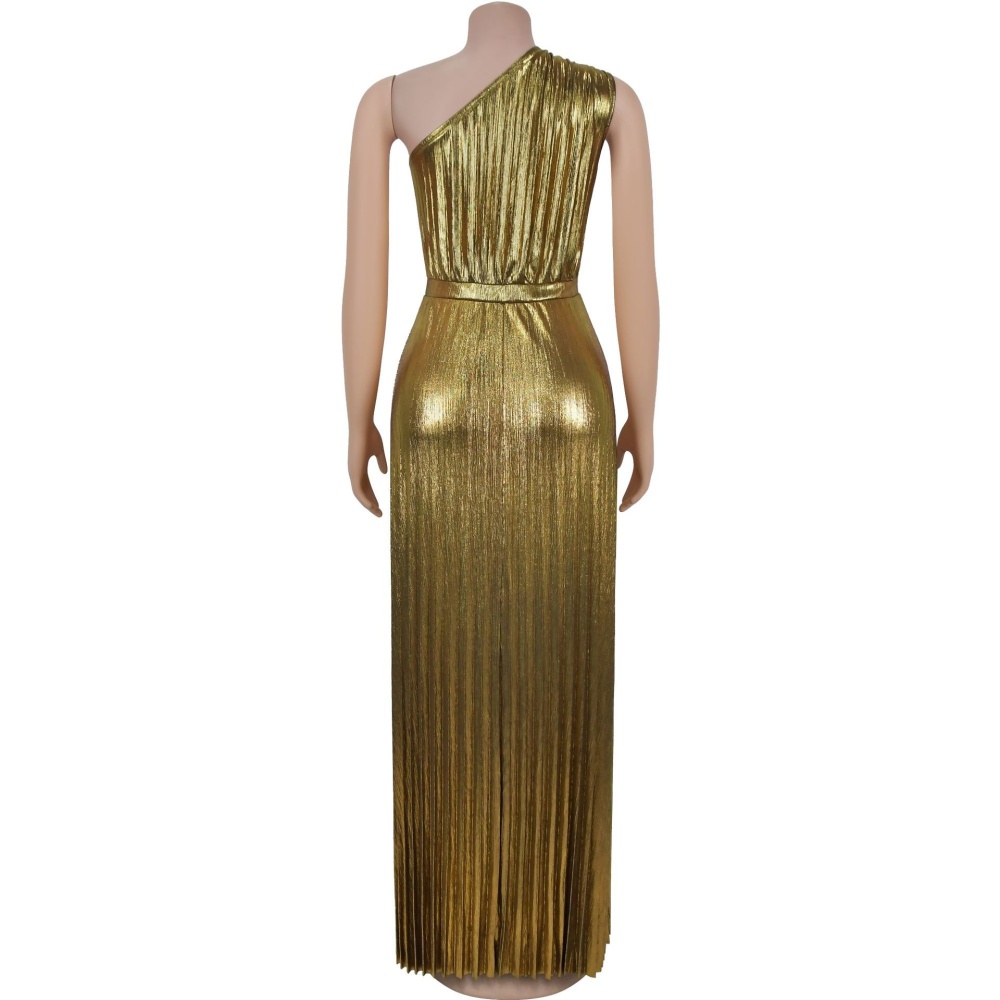 Sleeveless elegant pure sloping shoulder dress for women