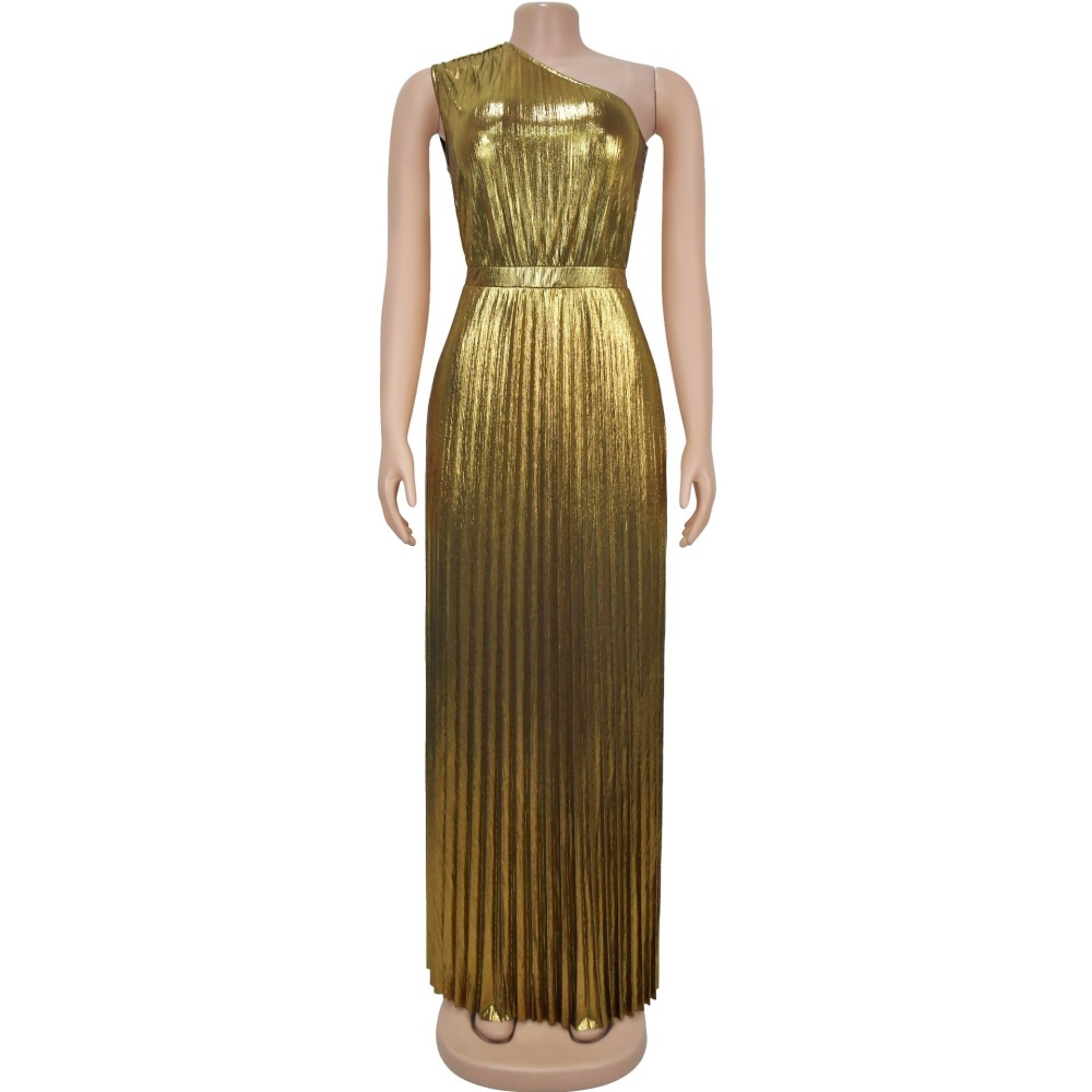Sleeveless elegant pure sloping shoulder dress for women