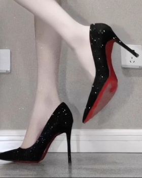 Pointed high-heeled summer rhinestone black fine-root shoes