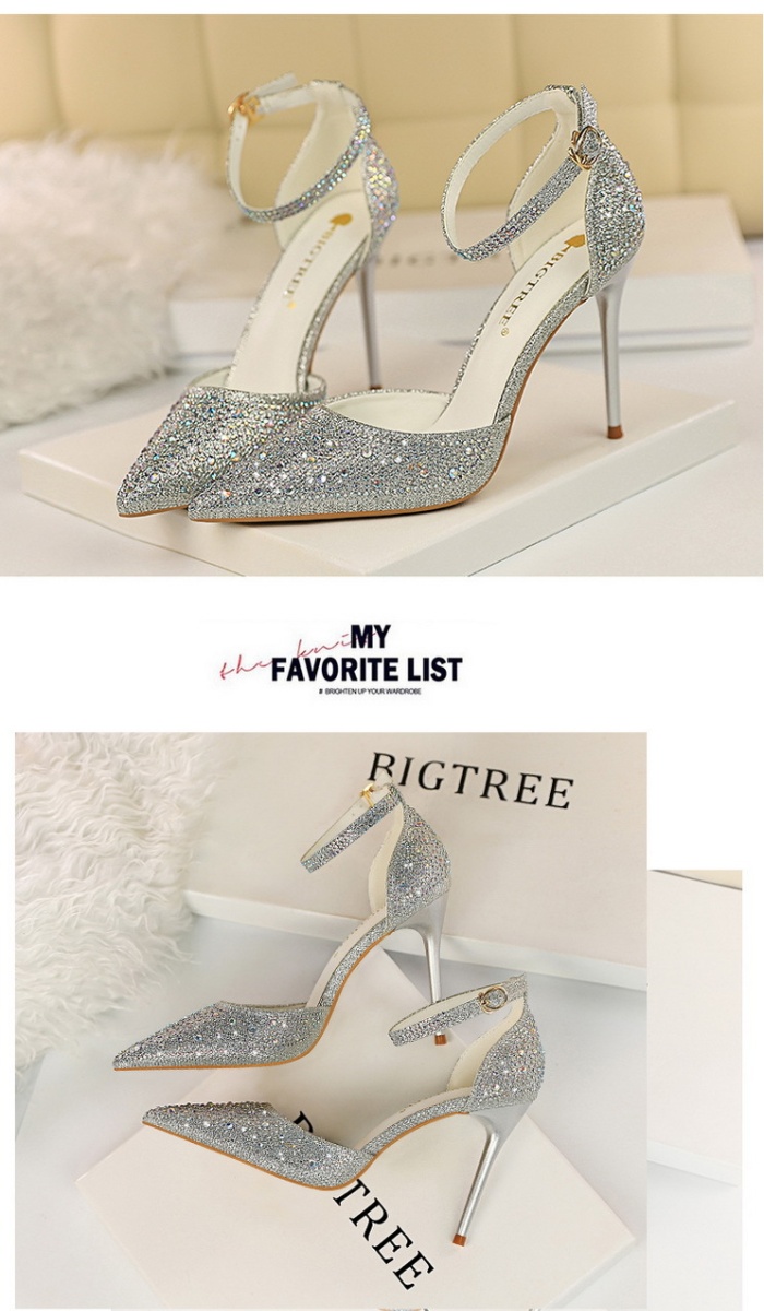Pointed rhinestone sandals low high-heeled high-heeled shoes
