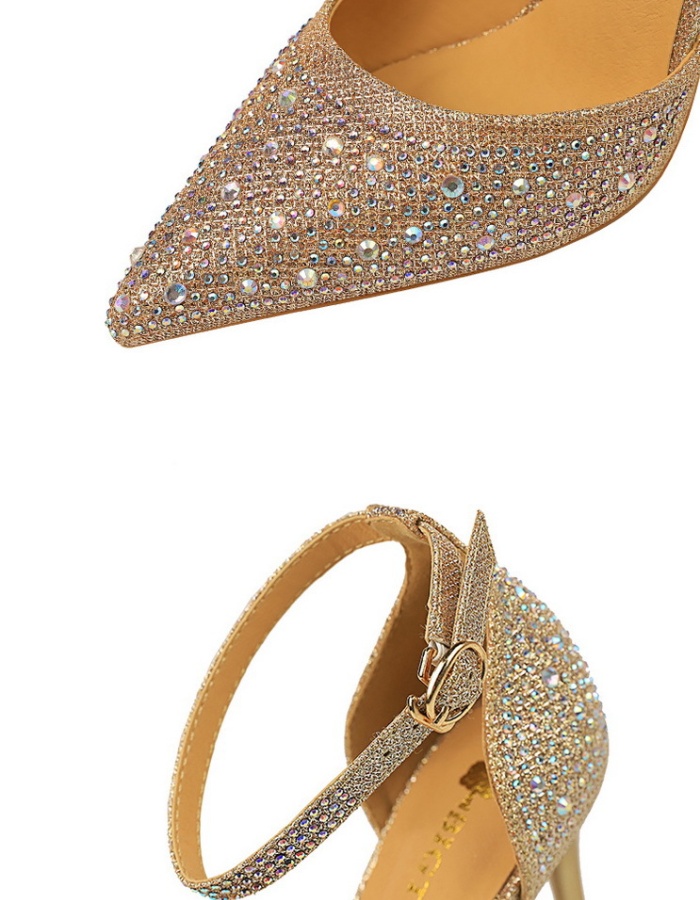 Pointed rhinestone sandals low high-heeled high-heeled shoes