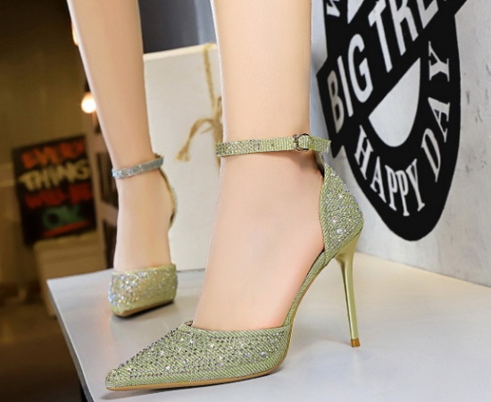 Pointed rhinestone sandals low high-heeled high-heeled shoes