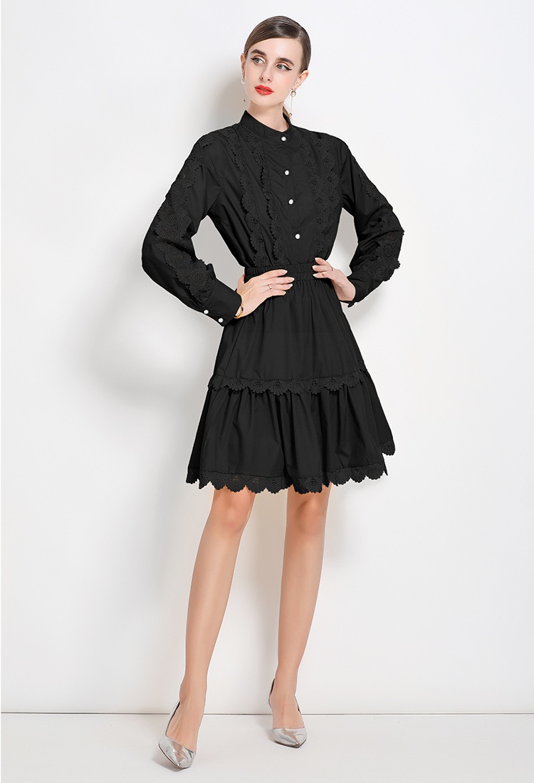 Court style splice lace France style cstand collar skirt 2pcs set