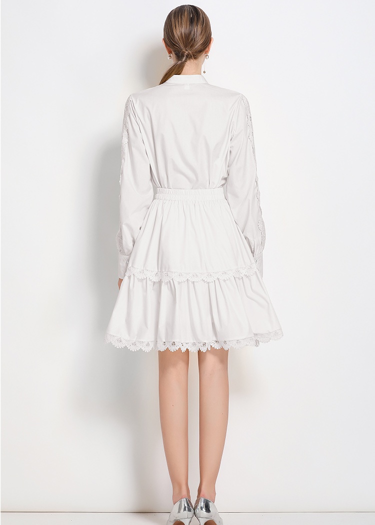 Court style splice lace France style cstand collar skirt 2pcs set