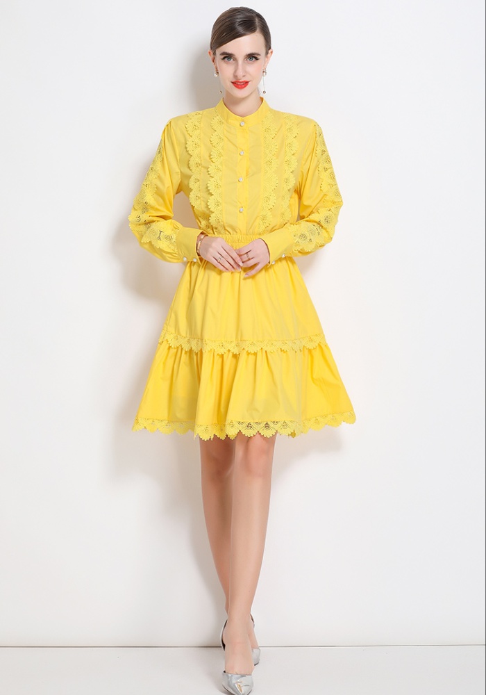 Court style splice lace France style cstand collar skirt 2pcs set