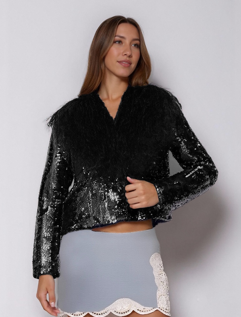 Sequins fur collar elegant coat autumn European style tops