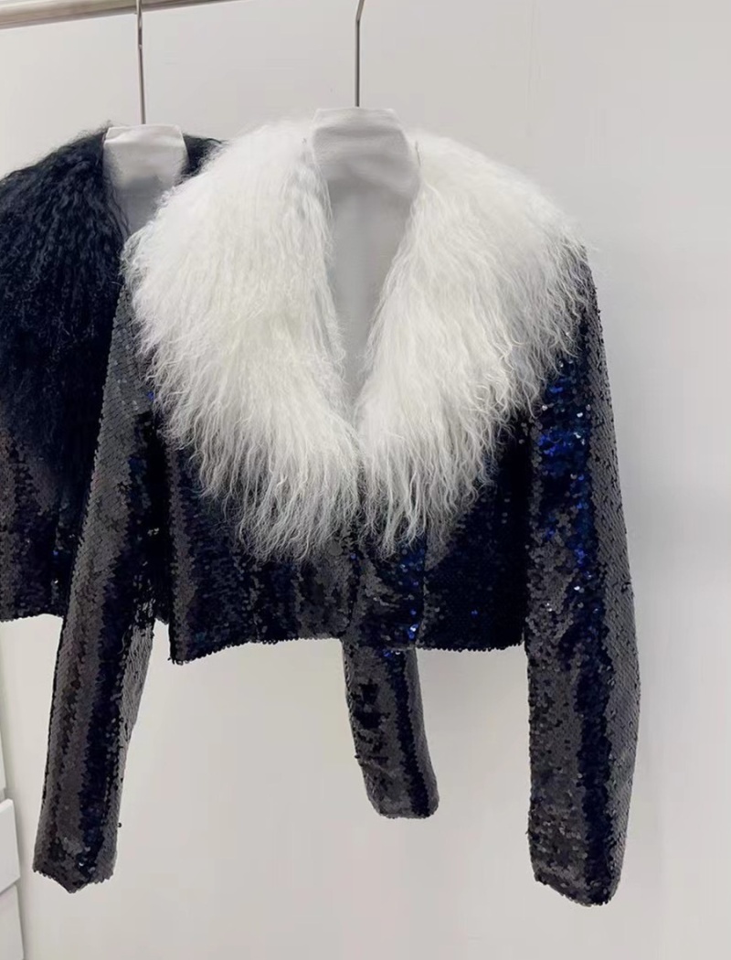 Sequins fur collar elegant coat autumn European style tops