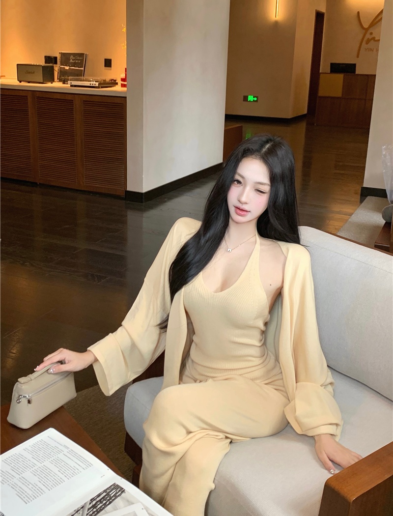 Tender halter knitted coat lounger sling vest 3pcs set