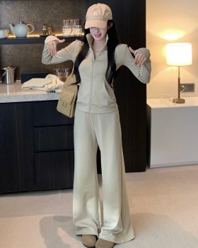 Straight pants cardigan elasticity tops 2pcs set