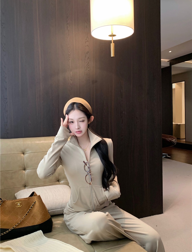 Straight pants cardigan elasticity tops 2pcs set