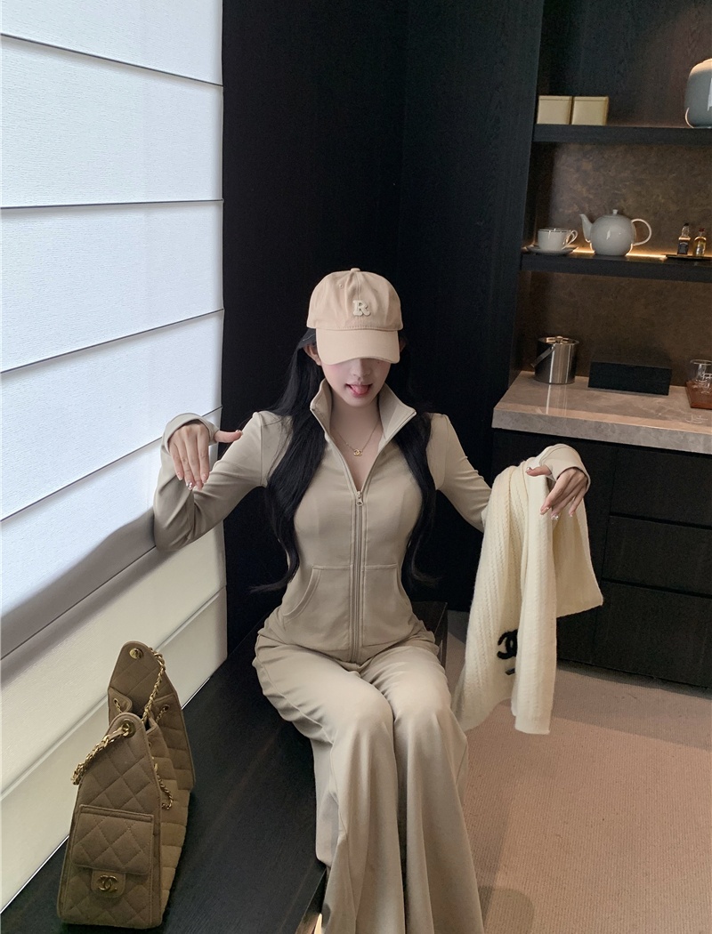 Straight pants cardigan elasticity tops 2pcs set