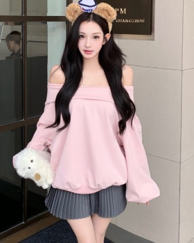Horizontal collar hoodie show young skirt a set for women