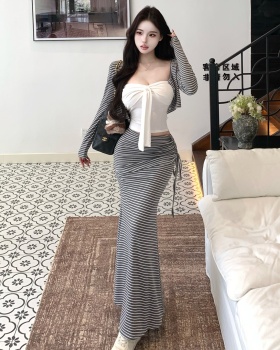 Short enticement cardigan high waist tops 3pcs set
