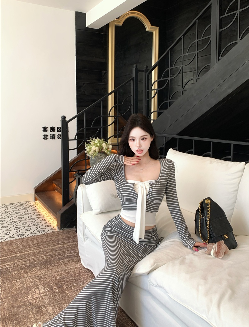 Short enticement cardigan high waist tops 3pcs set