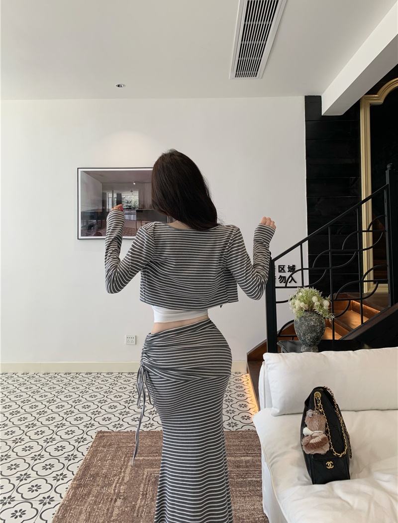 Short enticement cardigan high waist tops 3pcs set