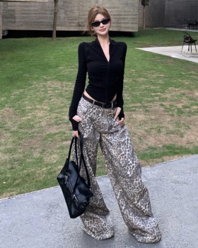 Halter long sleeve slim casual pants loose zip V-neck tops
