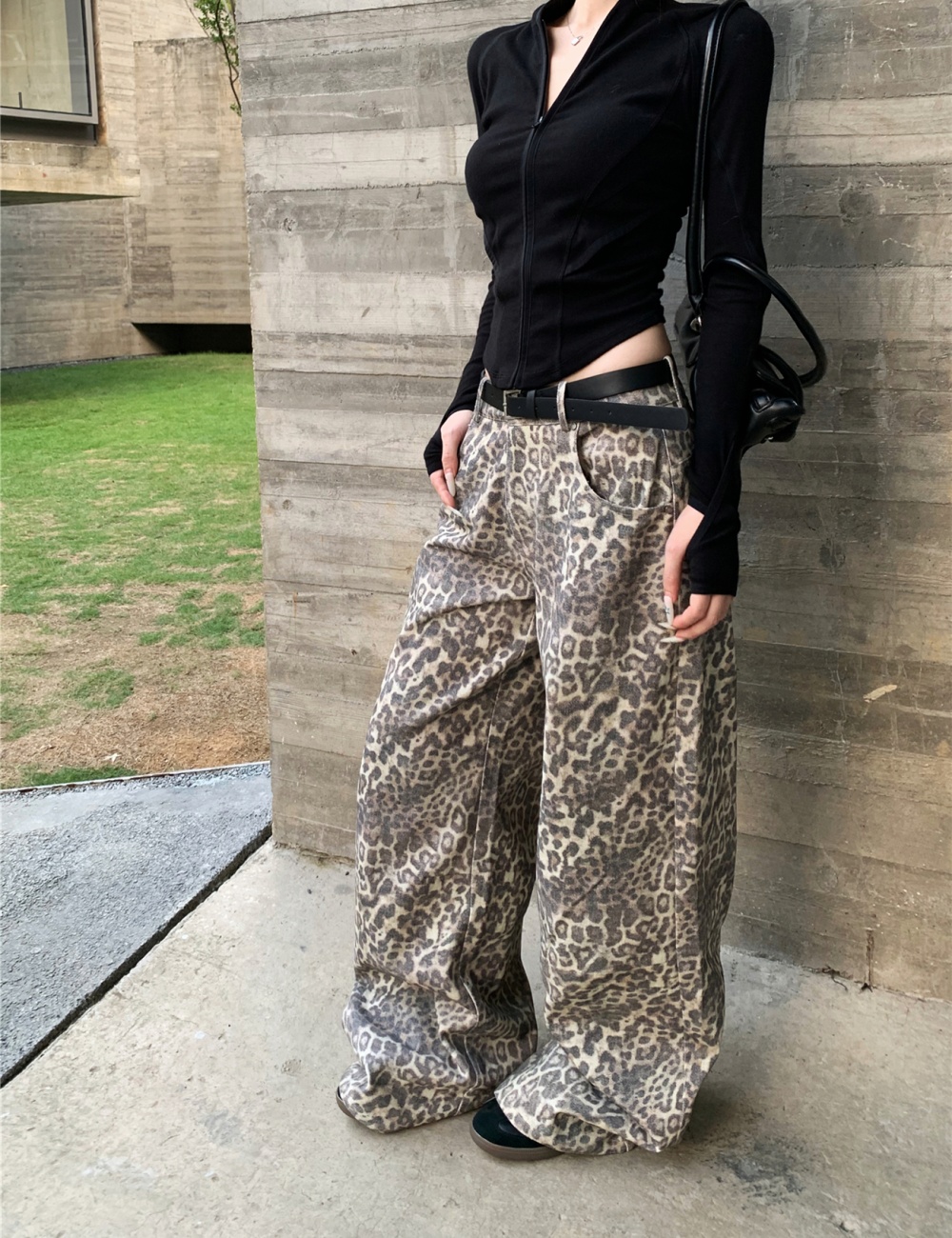 Halter long sleeve slim casual pants loose zip V-neck tops