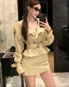 Lapel spicegirl coat niche short skirt 2pcs set for women