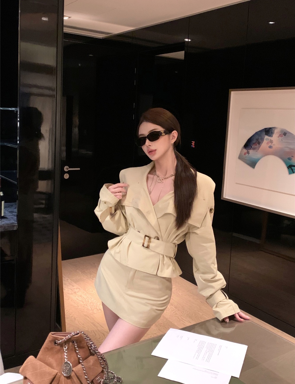 Lapel spicegirl coat niche short skirt 2pcs set for women