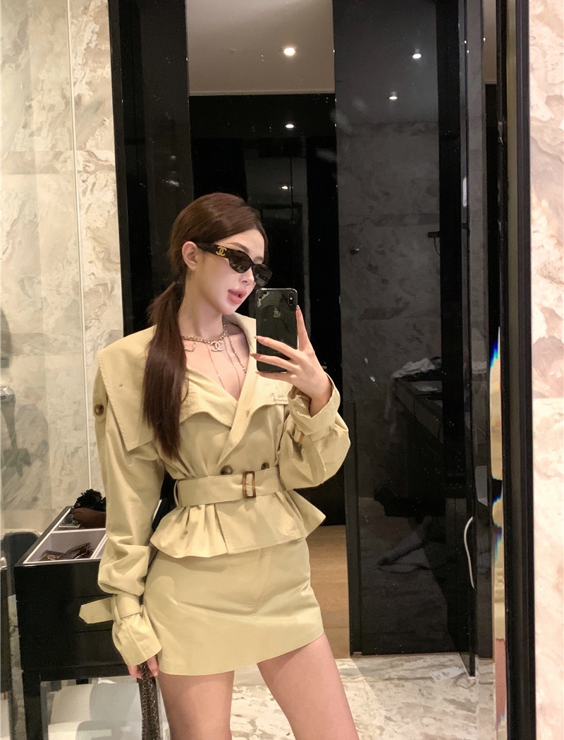 Lapel spicegirl coat niche short skirt 2pcs set for women