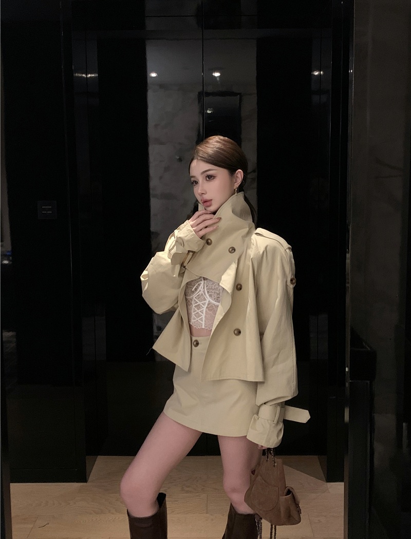 Lapel spicegirl coat niche short skirt 2pcs set for women