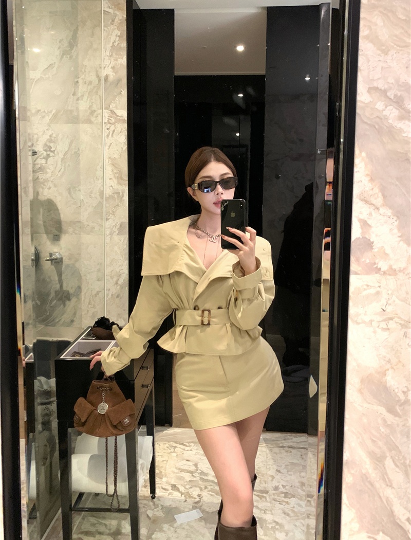 Lapel spicegirl coat niche short skirt 2pcs set for women