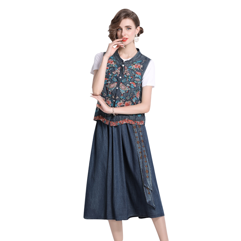 Embroidery denim Chinese style waistcoat for women