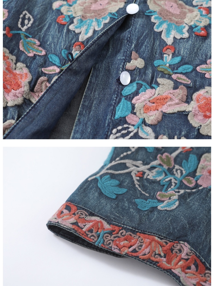 Embroidery denim Chinese style waistcoat for women