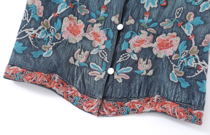 Embroidery denim Chinese style waistcoat for women