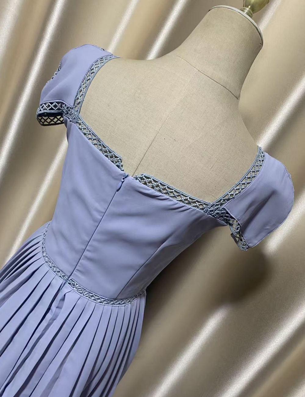 Rose spring and autumn hollow embroidery square collar dress