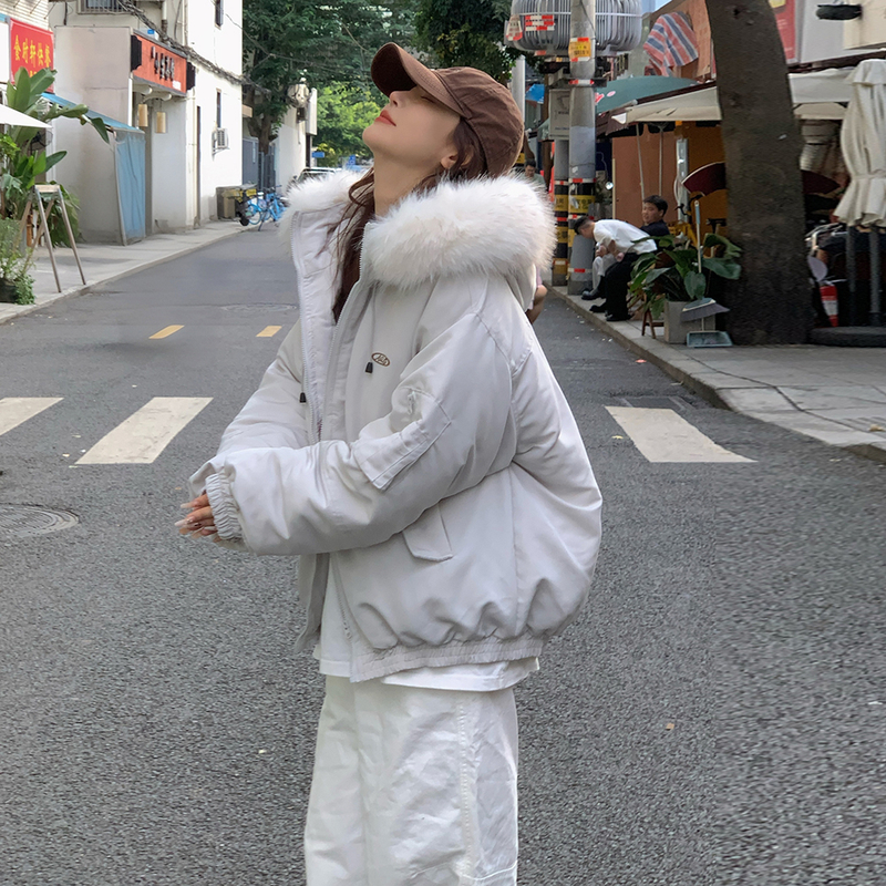 Thermal winter coat thick large fur collar work clothing