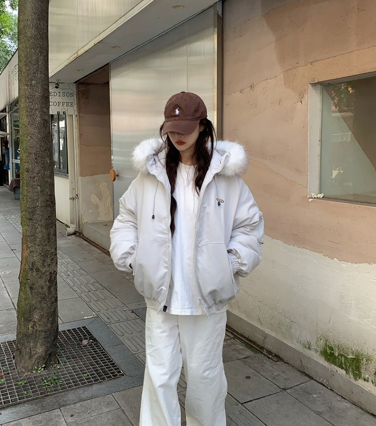Thermal winter coat thick large fur collar work clothing