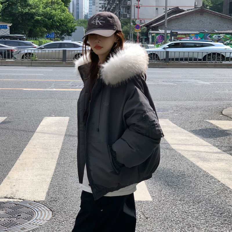 Thermal winter coat thick large fur collar work clothing