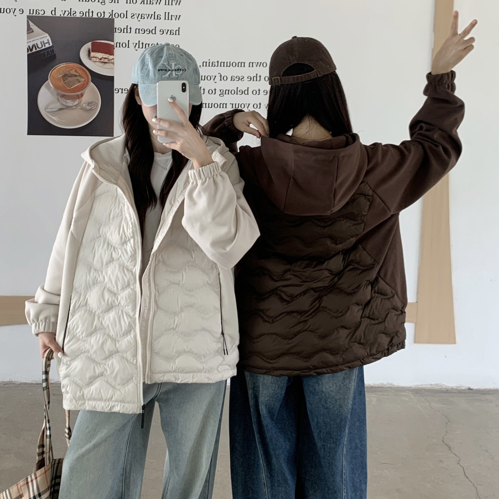 Outdoor sports thin coat down hooded cotton coat for women