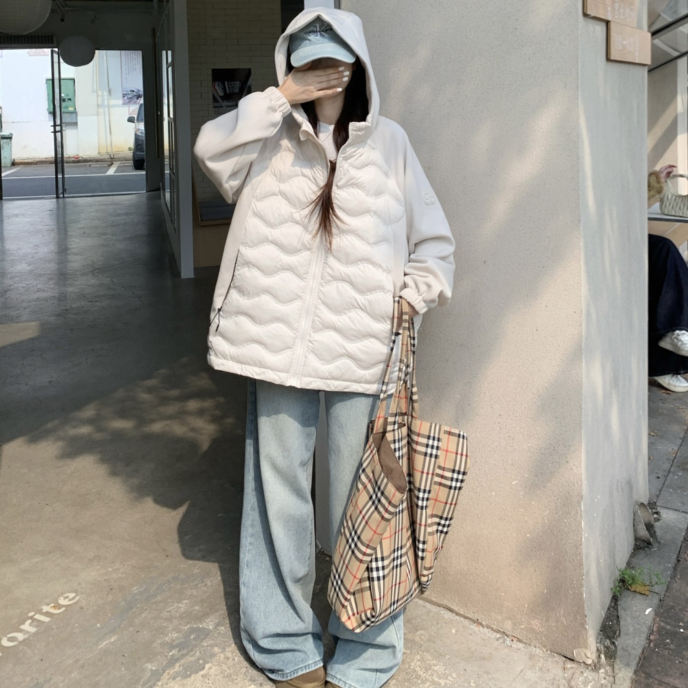 Outdoor sports thin coat down hooded cotton coat for women