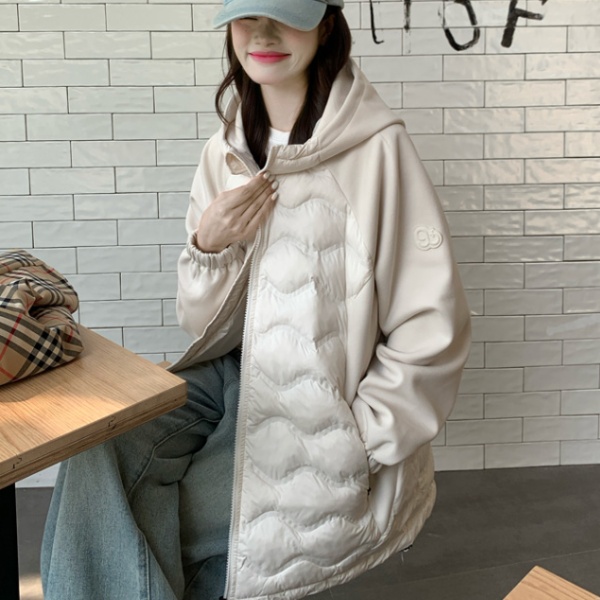 Outdoor sports thin coat down hooded cotton coat for women