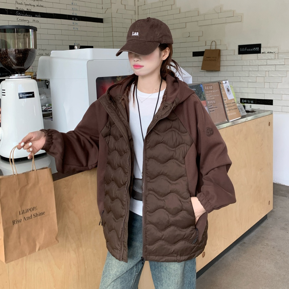 Outdoor sports thin coat down hooded cotton coat for women