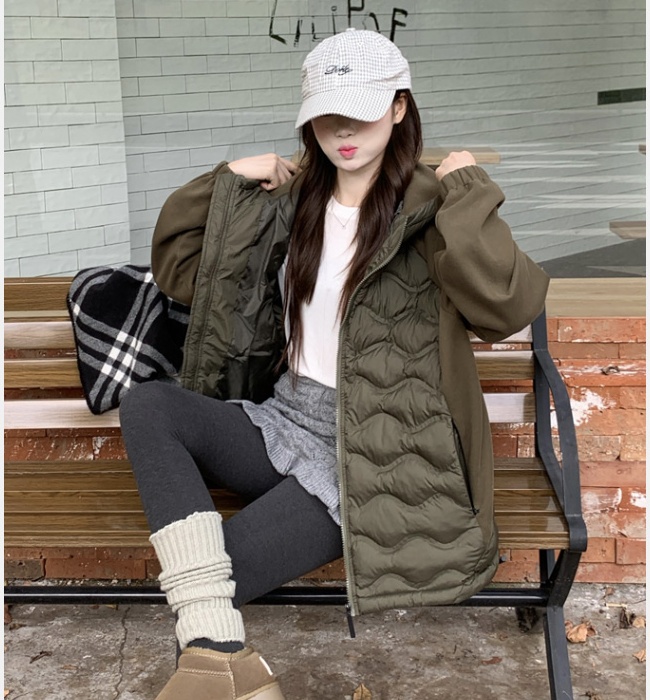 Outdoor sports thin coat down hooded cotton coat for women
