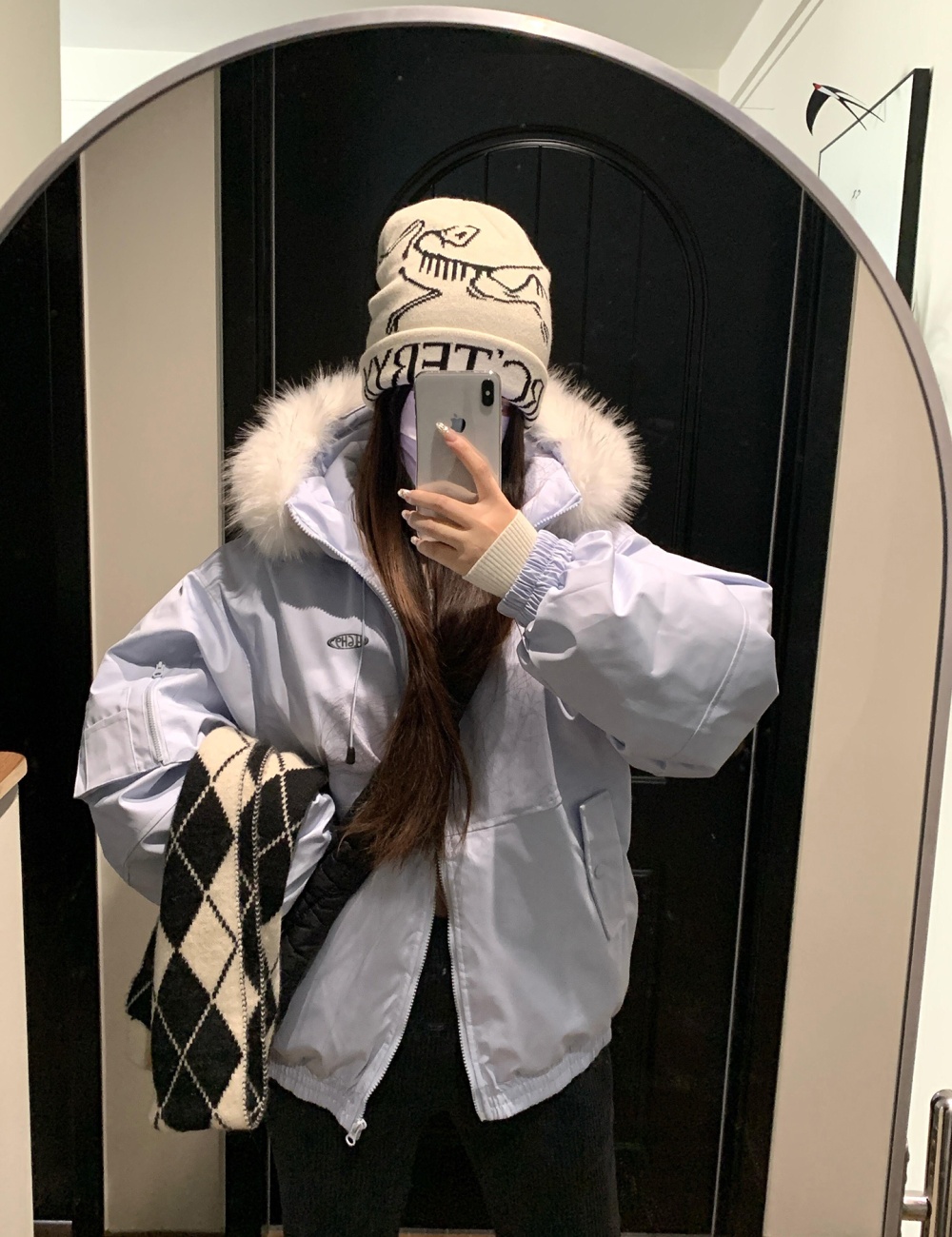 Winter large fur collar coat down work clothing for women