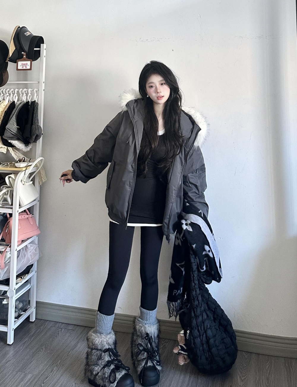 Winter large fur collar coat down work clothing for women