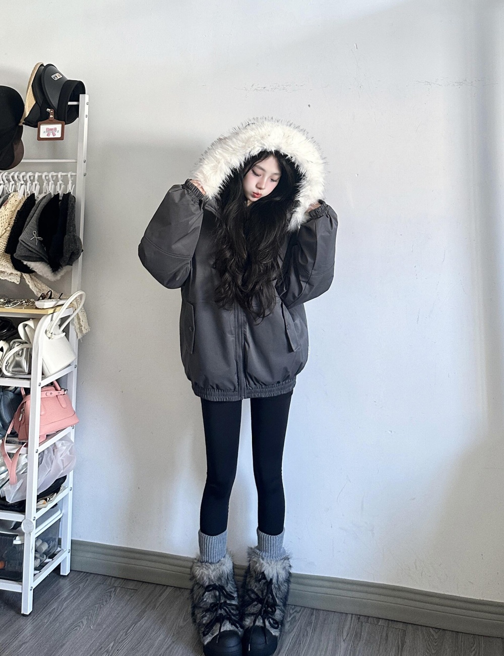 Winter large fur collar coat down work clothing for women