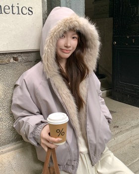 Thick hooded American style plush cotton coat