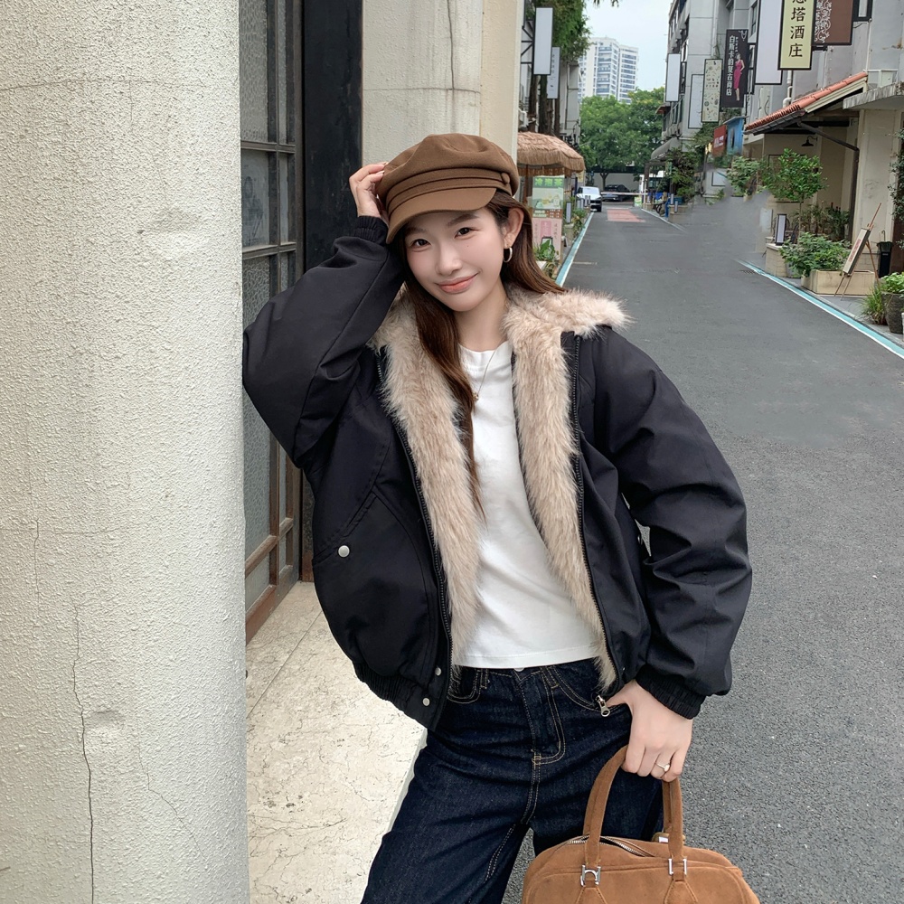 Thick hooded American style plush cotton coat
