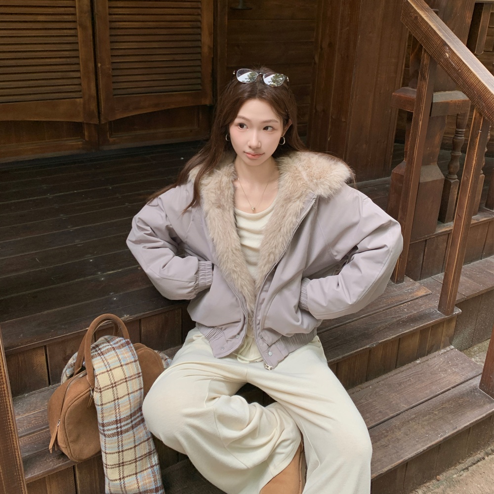 Thick hooded American style plush cotton coat